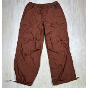 NWT Wild Fable Brown Cargo Pants Elastic Waist Drawstring Utility Pull On Large